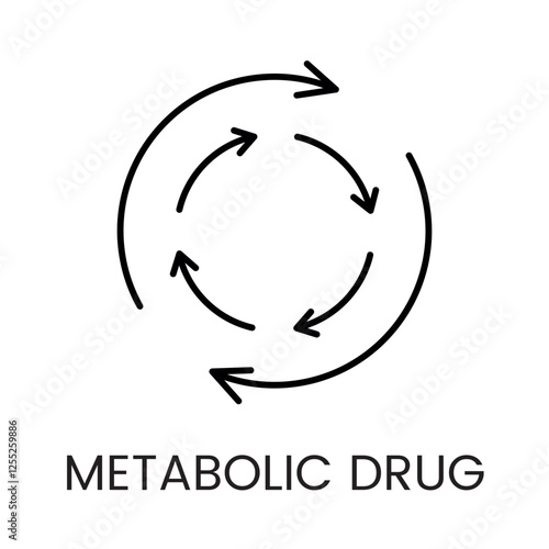 A multi arrow cycle icon in vector, symbolizing dynamic metabolic cycles or energy flow, with an editable stroke