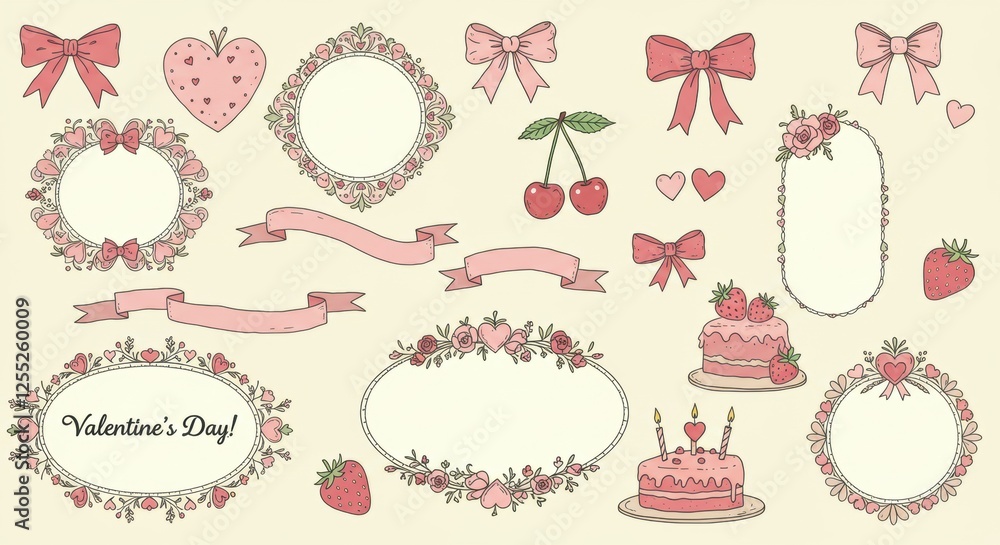 Charming valentine?s day elements with ribbons, bows, and sweet treats Charming valentine?s day elements with ribbons, bows, and sweet treats