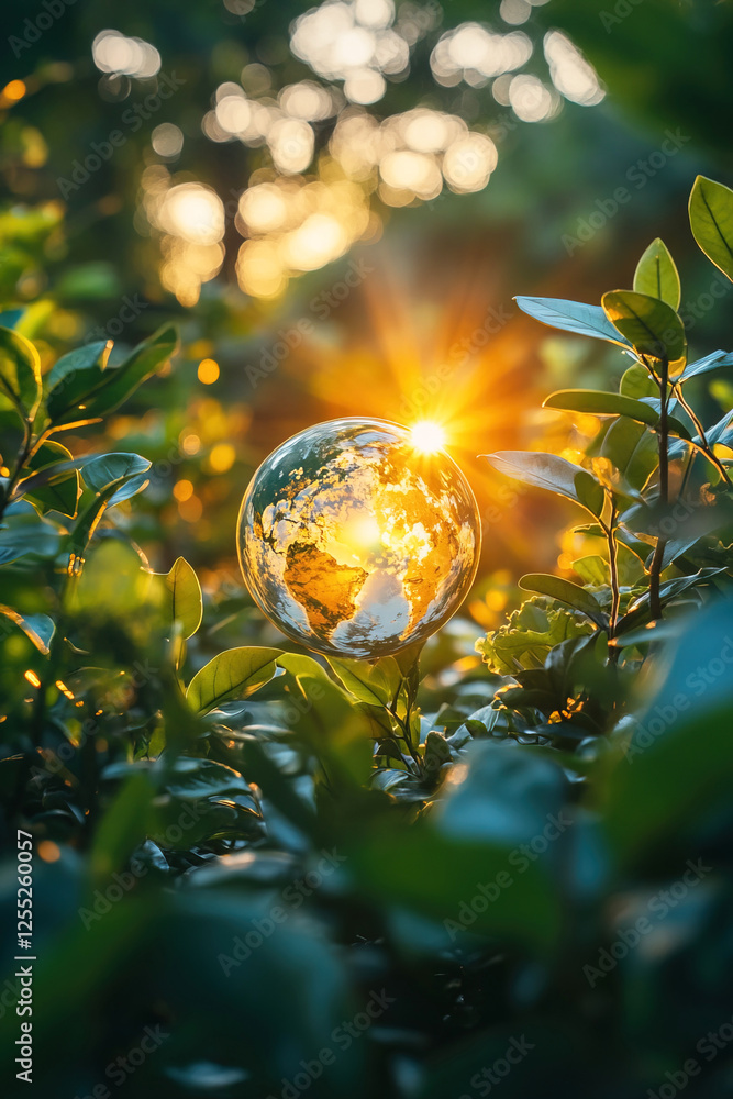 Fototapeta premium Celebrating Earth Day with a globe surrounded by nature in daylight