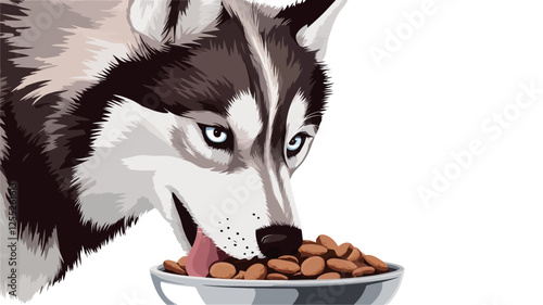 Close-up illustration of a Siberian Husky's head and upper body, depicted in a stylized manner, possibly vector art or digital painting. The dog is shown in profile, its head tilted slightly down as