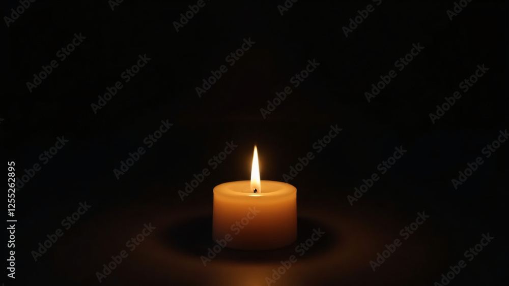 A single flickering candle in complete darkness, casting a soft glow and creating a sense of solitude and reflection A single flickering candle in complete darkness, casting a soft glow and creating a sense of solitude and reflection