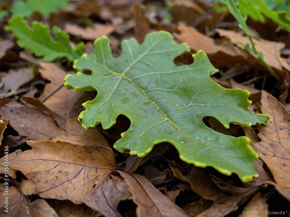 Vibrant Close Up of Green Leaf Texture in Natural Autumn Foliage on Forest Floor Vibrant Close Up of Green Leaf Texture in Natural Autumn Foliage on Forest Floor