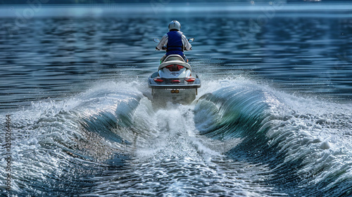 Following the Wake: Jet Ski Chasing a Speedboat photo