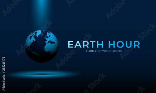 Earth hour day with turn off your lights text and blue dark color background design 