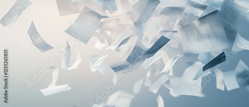 Papers in motion symbolizing data loss during digital file transition or office workflow disruption. Visual representation of document management challenges.