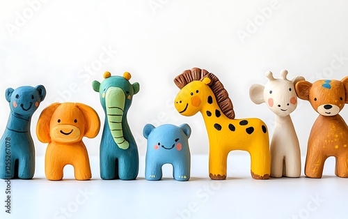 Colorful animal figurines, cheerful, play, children's toys, display photo