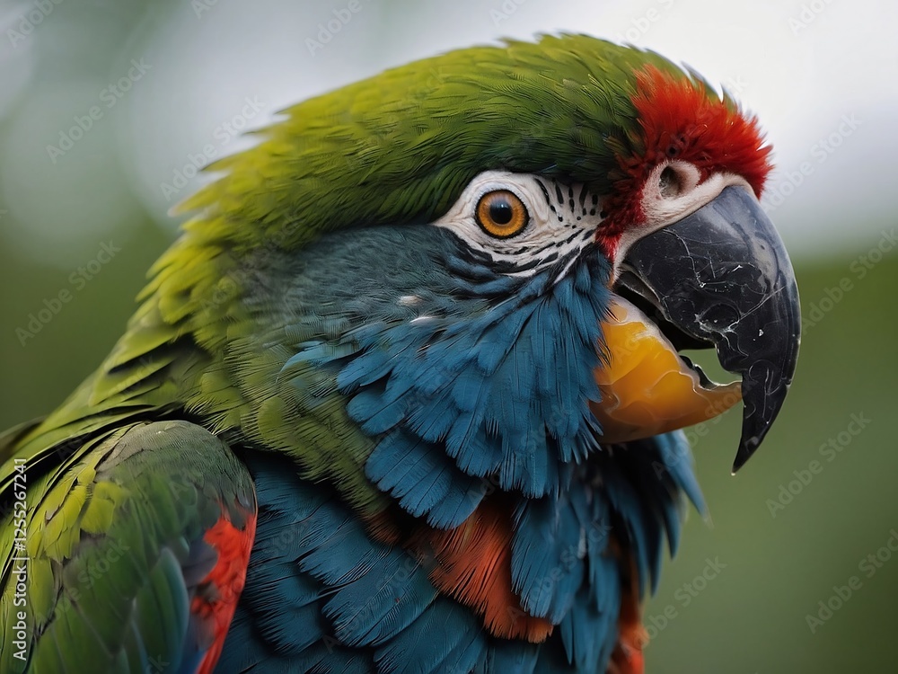 Naklejka premium Vibrant Macaw Portrait Close Up Capturing Colorful Feathers in Exotic Tropical Nature