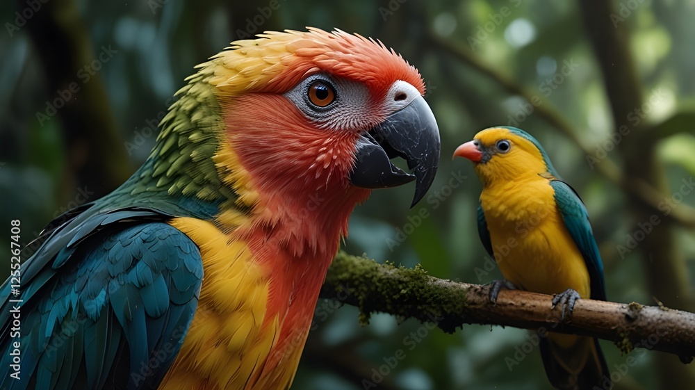 Obraz premium Vibrant Tropical Bird: A Stunning Portrait of Nature's Colorful Beauty in the Lush Rainforest