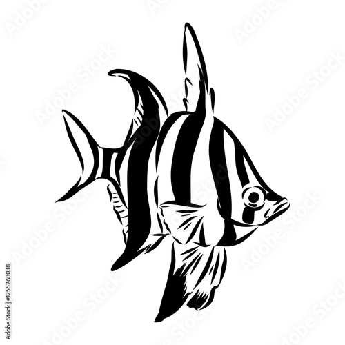 stickleback fish, vector sketch fish line ink sketch. Hand drawn