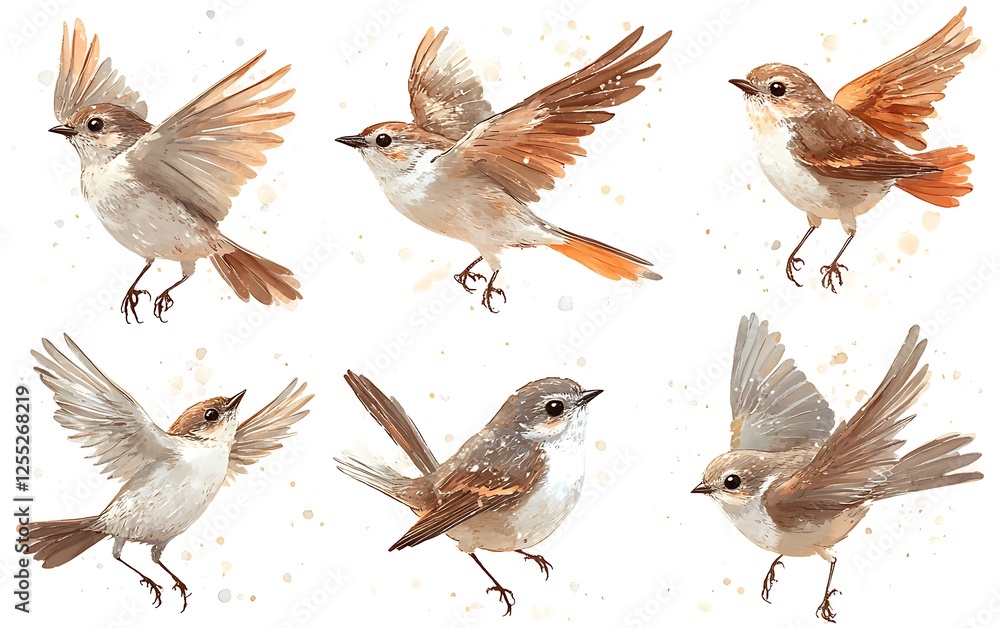 Fototapeta premium Watercolor birds in flight, artistic illustration, nature-inspired design