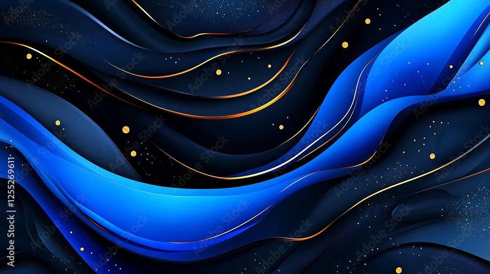 Abstract blue gold waves dark background Abstract blue gold waves dark background