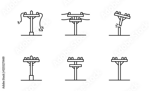 Set of Electric pole icon, Voltage power electric pole Symbol Outline icon, Editable Stroke
