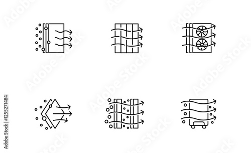 Set of Air Filter And Airflow Icon, Purifier Symbol Outline icon, Editable Stroke