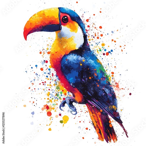 Colorful toucan illustration with splash background photo