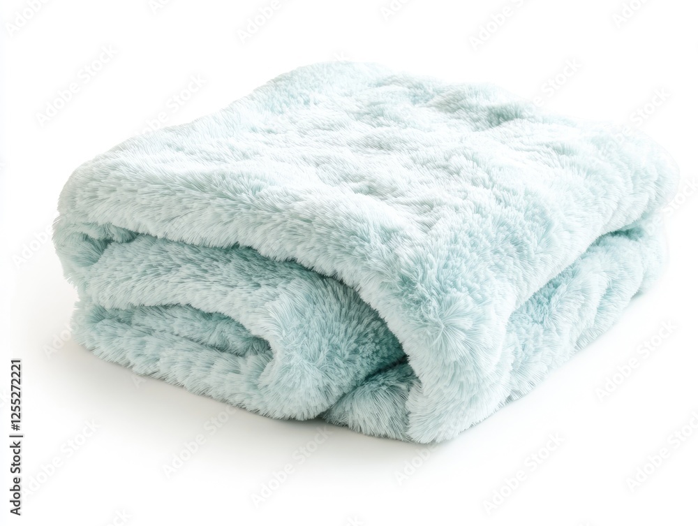 Folded soft and fluffy light blue blanket on white background studio shot Folded soft and fluffy light blue blanket on white background studio shot