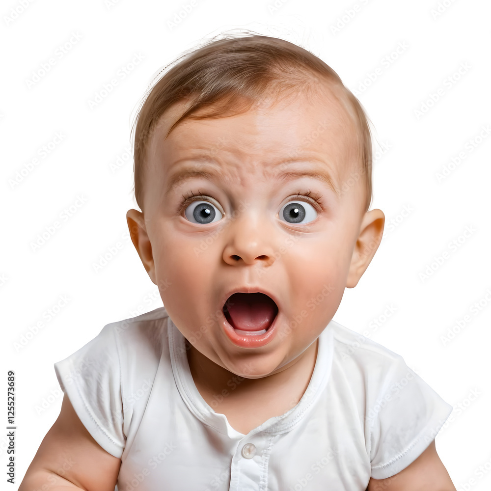 A portrait of a surprised and delighted baby on a transparent background PNG A portrait of a surprised and delighted baby on a transparent background PNG