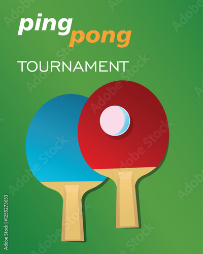 Simple vector illustration green table two table tennis rackets and ball. Ping pong tournament banner