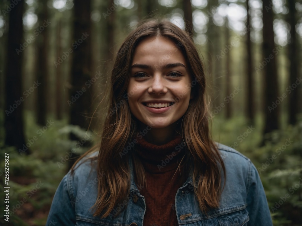 Smiling Woman in Forest Portrait Embracing Nature and Joyful Lifestyle Smiling Woman in Forest Portrait Embracing Nature and Joyful Lifestyle