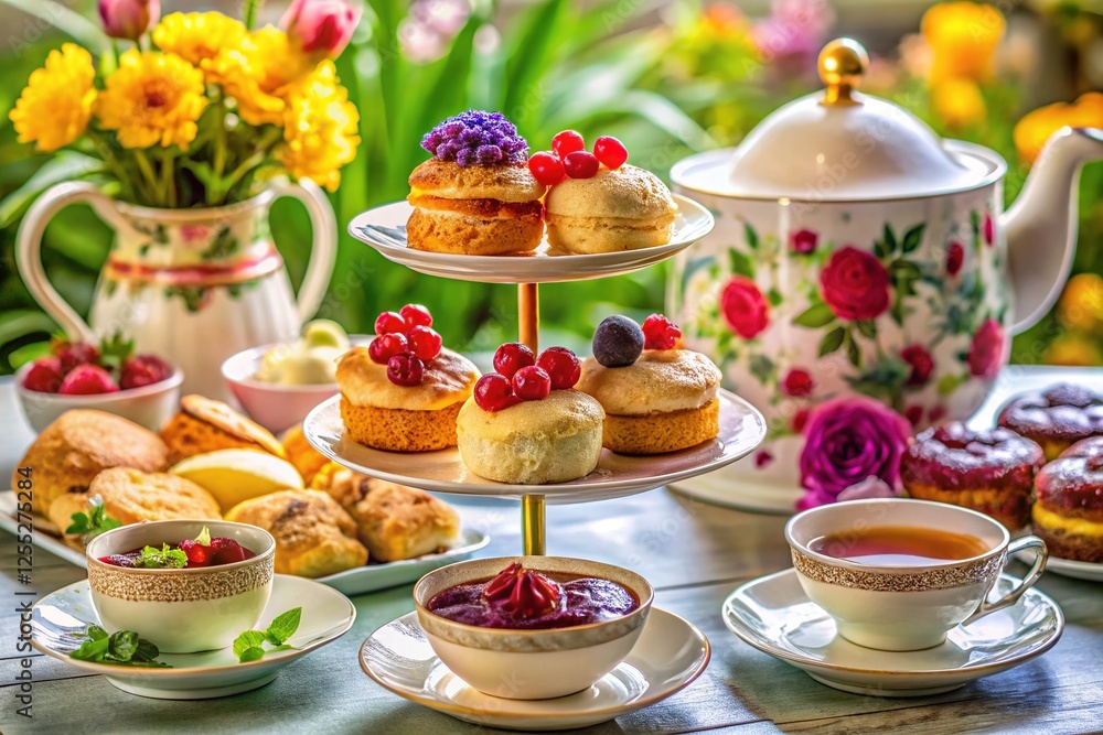 Afternoon tea, artful thirds, a visual treat.