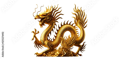 Wallpaper Mural Chinese golden dragon isolated on transparant background with clipping path.Golden traditional chinese dragon isolated. Feng Shui statuette.png Torontodigital.ca