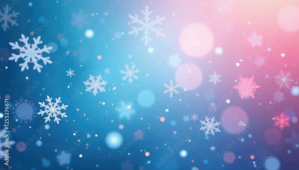 Glittering snowflakes in shades of blue and pink against a soft gradient background, christmas, blue, snowflakes Glittering snowflakes in shades of blue and pink against a soft gradient background, christmas, blue, snowflakes