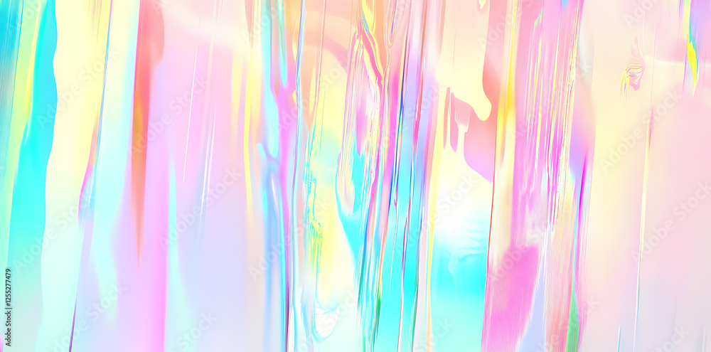 Fototapeta premium Colorful pastel rainbow holographic background with vertical lines. Abstract digital glitch texture for banner, poster, or web design element