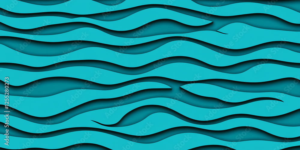 organic shapes of abstract blue waves, abstract wave pattern in vibrant turquoise