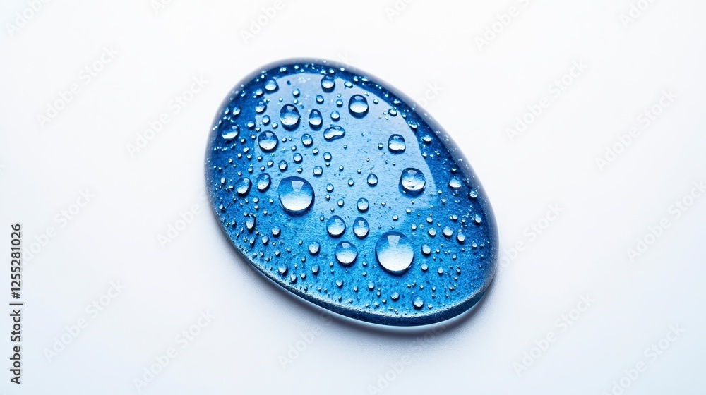 Oval Shaped Blue Liquid Droplet With Water Droplets Oval Shaped Blue Liquid Droplet With Water Droplets
