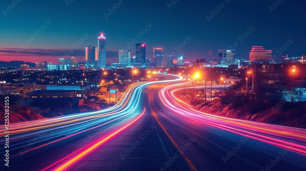 Fototapeta premium Cityscape night highway light trails