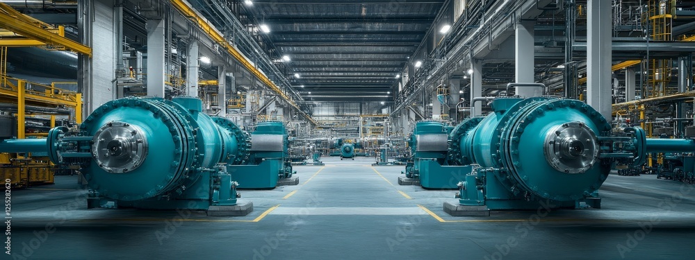 Modern water treatment and energy plant with advanced filtration, stainless steel pipelines, and automated industrial technology. Modern water treatment and energy plant with advanced filtration, stainless steel pipelines, and automated industrial technology.