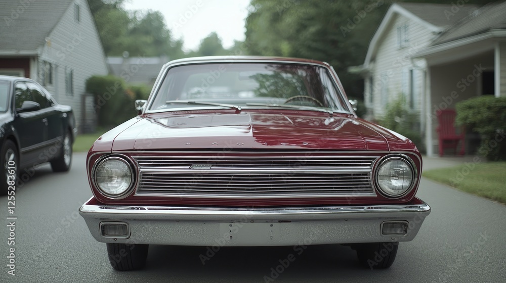 Classic car in residential street Classic car in residential street