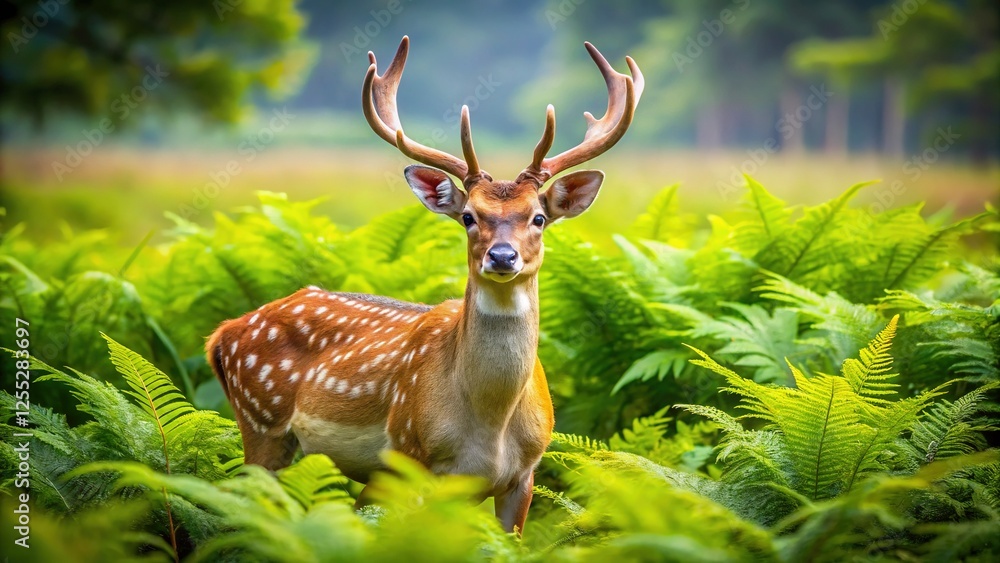 Fototapeta premium Fallow Deer in Verdant Ferns