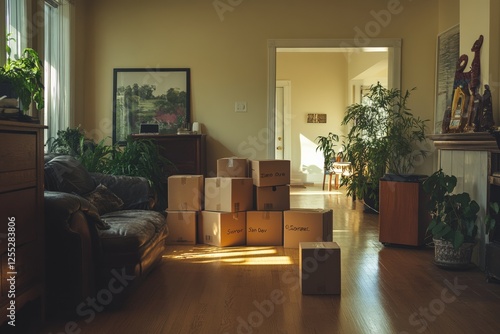 New apartment filled with boxes ready for starting a fresh chapter in life. Generative AI photo