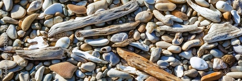 Wallpaper Mural Driftwood and pebble beach composition with natural textures and shapes Torontodigital.ca