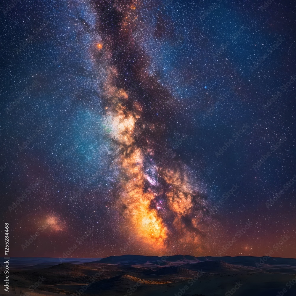 Majestic milky way over serene desert landscape under the dark night sky with bright stars Majestic milky way over serene desert landscape under the dark night sky with bright stars