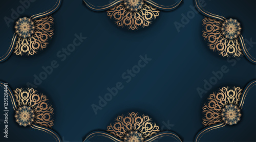 blue-background-with-golden-mandala-vintage-frame