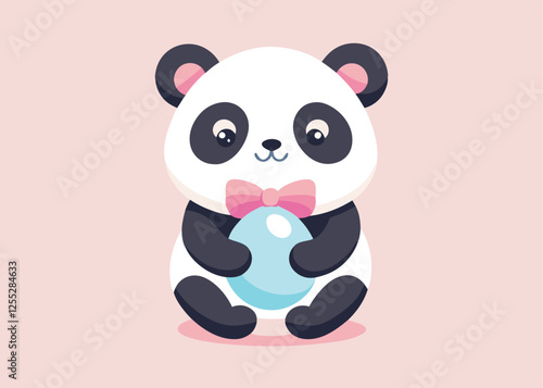 Adorable Panda Ute Celebrates Easter with Pastel Egg Bow Fun Cute Flat Gift Happy