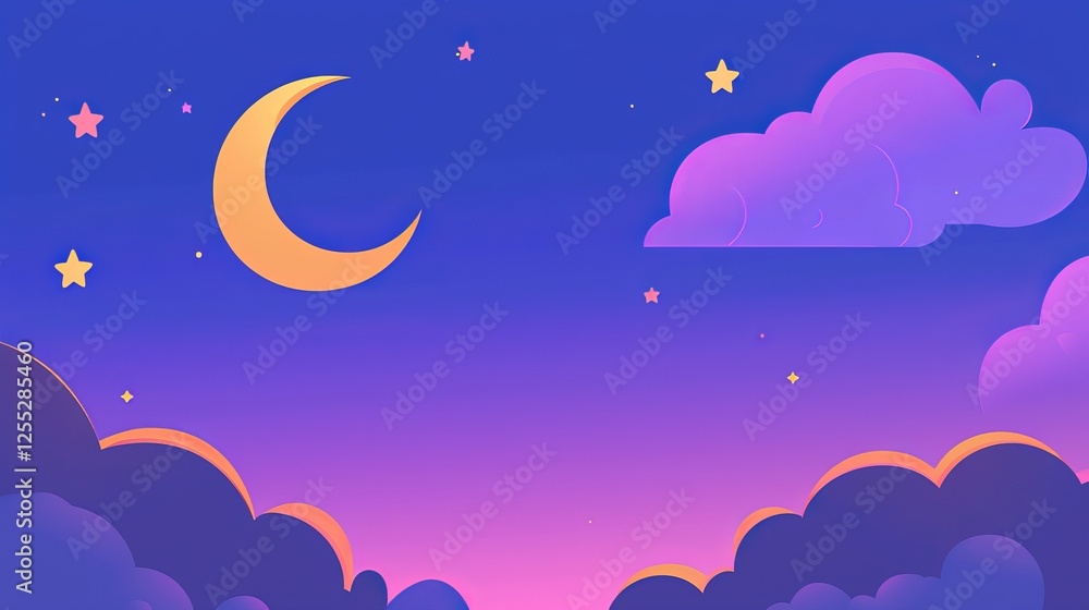 Dreamy Night Sky with Moon and Stars - A Peaceful and Aesthetic Landscape Illustration Dreamy Night Sky with Moon and Stars - A Peaceful and Aesthetic Landscape Illustration