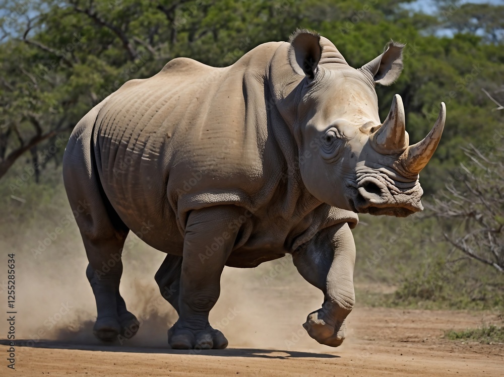 Fototapeta premium Majestic Rhino Running in Natural Habitat of South Africa Wildlife Photography