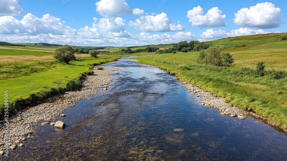 Scenic Stream Through Lush Valley On Sunny Day Scenic Stream Through Lush Valley On Sunny Day