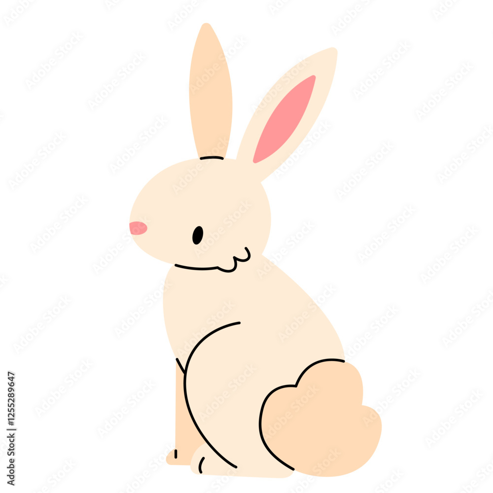 Obraz premium Cute sitting bunny isolated on white background. Vector flat illustration.