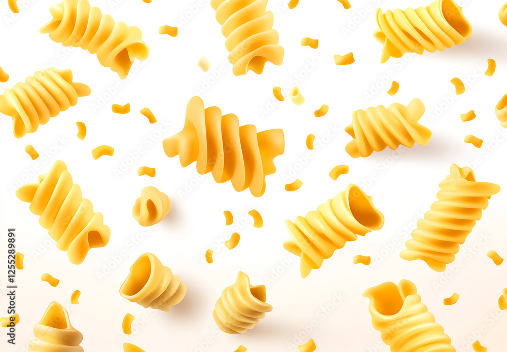 Falling pasta isolated on a white background, vector illustration, flat design, vector art, high resolution, high details, no blur, no gradient. Falling pasta isolated on a white background, vector illustration, flat design, vector art, high resolution, high details, no blur, no gradient.