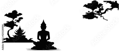 Vesak Day Monochrome Silhouette – Buddha Meditation on Lotus