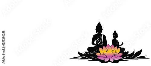 Vesak Day Monochrome Silhouette – Buddha Meditation on Lotus