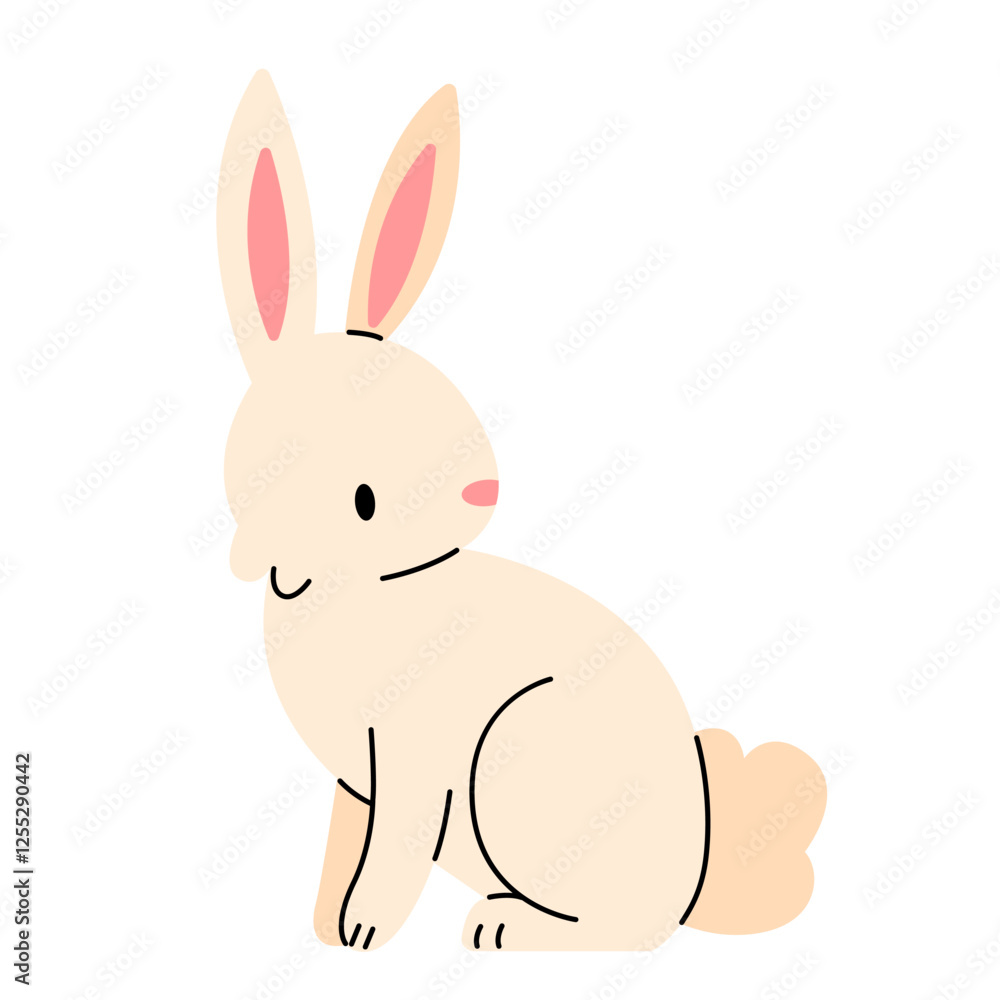 Obraz premium Cute sitting bunny isolated on white background. Vector flat illustration.