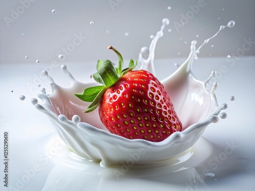 Milk Splashing Around Red Strawberry photo