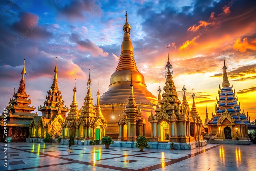 Fototapeta premium Shwedagon Pagoda in Tachileik: A Serene Sanctuary at the Border