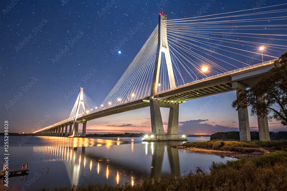 Fototapeta premium Modern cable-stayed bridge at night