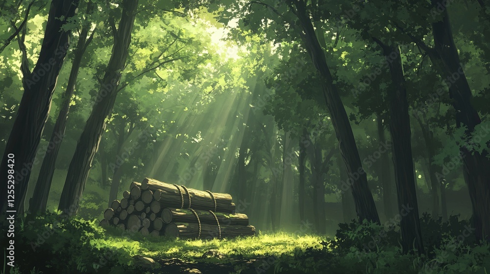 Serene Forest Sunlight: A Peaceful Digital Landscape Painting of Lush Trees and Sunbeams Serene Forest Sunlight: A Peaceful Digital Landscape Painting of Lush Trees and Sunbeams
