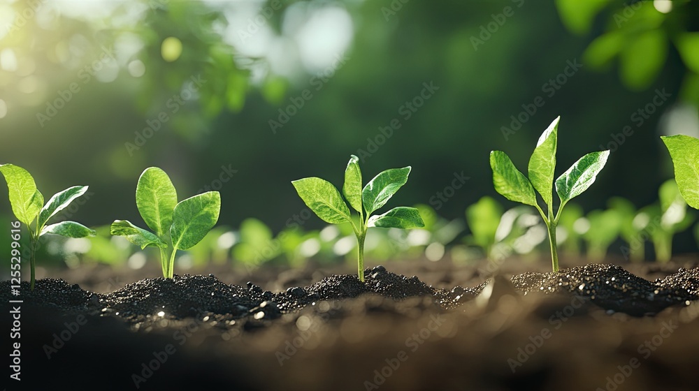 Seedlings growth in fertile soil, Symbolizes life and new beginnings Seedlings growth in fertile soil, Symbolizes life and new beginnings
